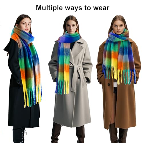 hoyuwak Large Chunky Plaid Scarf Colorful Plaid Oversized Scarves with Tassel Winter Warm Shawl Soft Thick Scarfs for Women Christmas New Year3