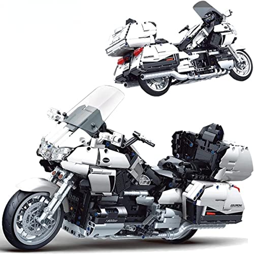 Technik Motorrad Bausteine Modell für Harley, 1562 Teile Technik Rennen Motorrad Modell Bausatz, Motorrad Modell Konstruktionsspielzeug Kompatible mit Lego (Weiß) Cover