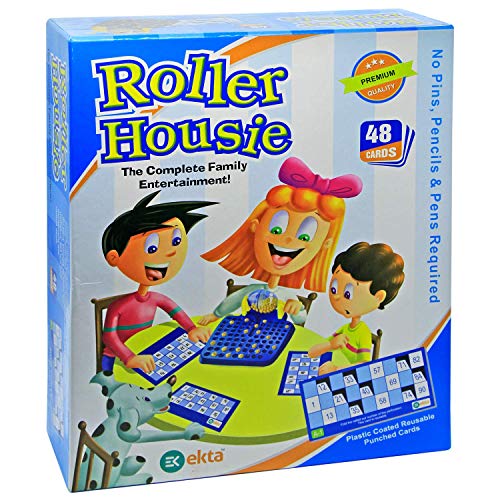Image of BKDT Marketing Roller Housie Game Set with 48 Reusable Cards, 90 Numbered Balls, 1 Automatic Ball Dispenser Machine (Family /Kids Board Game) - Bingo Game