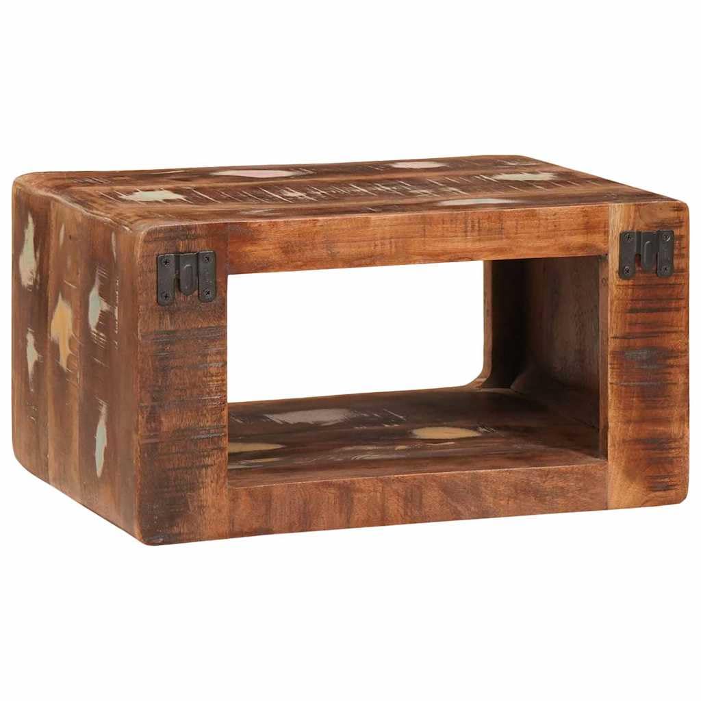 Comodino in legno recuperato massello marrone con 2 scaffali e cassetto, mobiletto salvaspazio per camera da letto soggiorno e ufficio, design rustico compatto e funzionale