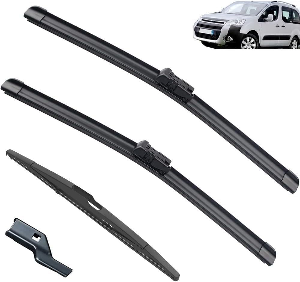 YIXINYI 3 Pcs Front + Rear Windscreen Wiper Blades for Peugeot Partner 2 2008-2017 26"+16"+14", Windshield Wipers Exact Match Replacement Consistent All Climate Efficiency