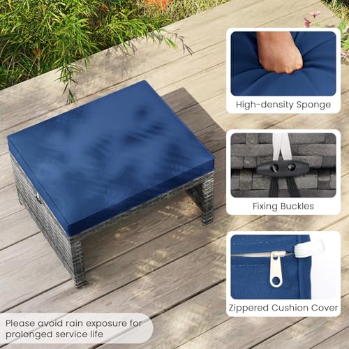 image for Tangkula 2 Pieces Patio PE Rattan Ottomans, Multipurpose Outdoor Foots