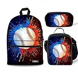 FOR U DESIGNS School Backpack for Boys Baseball Bookbag Canvas Lightweight Lunch Bags Tote Pencil Case Set 3 Pce