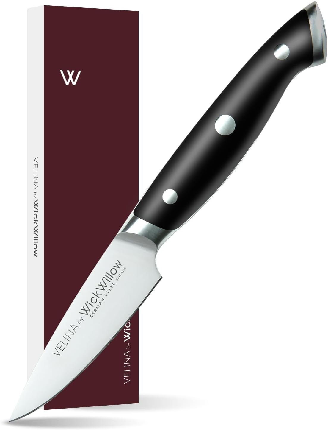 - WICKWILLOW 3.5 Inch Paring Knife – German Steel X50CrMoV15 – Small Kitchen Knife for Peeling, Trimming & Precision Prep – Full Tang & Ergonomic Handle – Gift Box – Velina Series