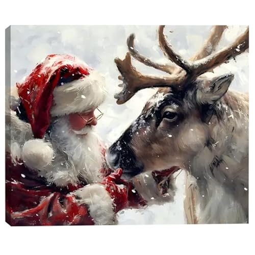 Santa's Reindeer Framed Christmas Canvas Wall Art for Living Room, Winter Pictures Wall Decor Canvas Prints for Bedroom, Santa Christmas Gifts, 8x12 Poster Artwork for Wall Decorations