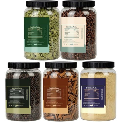 Image of LILA DRY FRUITS Indian Tea Spices Chai Masala Combo | Sonth, Dalchini, Laung, Kali Mirch & Hari Elaichi 100 Gms Each