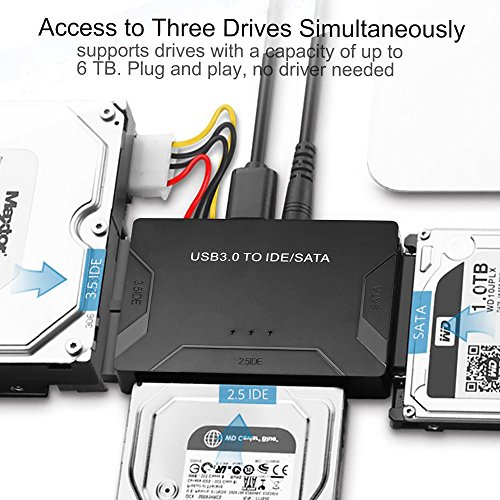 POSUGEAR USB 3.0 a SATA e IDE Adattatore, Convertitore da IDE/SATA a USB 3.0 per 2.5'' e 3.5'' IDE SATA Disco Rigido HDD SSD, Support 6TB, Incluso 12V 2 Adattatori, Cavo USB 3.0 e Cavo Sata di Alime