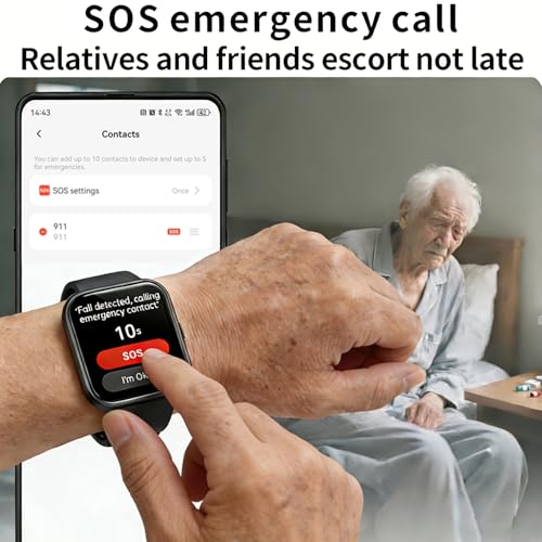 Fall Detection Smart Watch for Seniors Fall Alert Watch with SOS Heart Rate Monitor Sleep Monitoring Pedometer for Android iOS - Image 6
