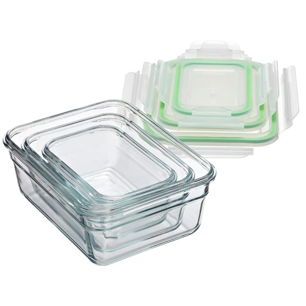 Glasslock (GL-529, 1x 480ml, 1x 970ml, 1x 1730ml) Rechteckige Frischhaltedose aus Glas - ofengeeignet