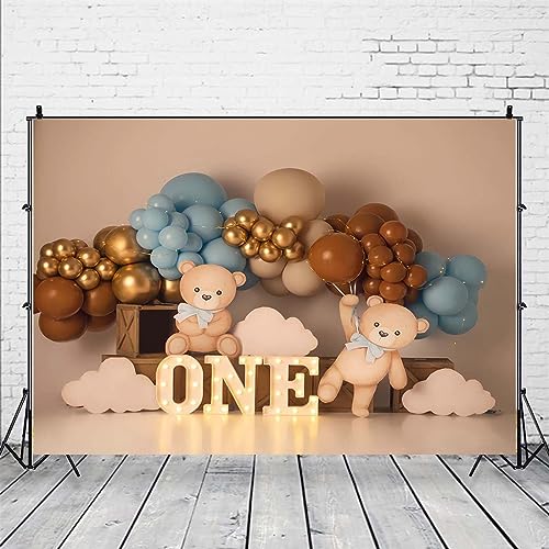 Fondo fotográfico de cumpleaños 7x5FT con diseño de oso y globos miniatura 3