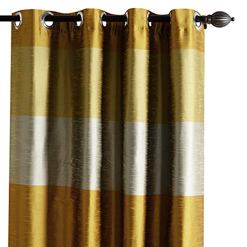 Image of Deco Window Polyester Blackout Striped Opaque Curtains 5 Feet Long Set Of 2, Room Darkening (Eyelet,Yellow, 5Ft) Opaque Curtains For Bedroom And Living Room