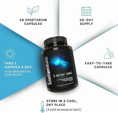 Miniatura 5 de Intelligent Labs 5MG MTHF L-5-metiltetrahidrofolato suplemento de ácido fólico activado como ácido cuatrefólico - metilfolato para mujeres y