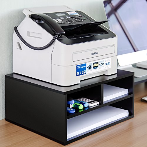 FITUEYES Supporto per Stampante Legno Nero con 3 Scomparti Organizer da Scrivania per Ufficio e Casa 47x40x22.5cm DO204701WB