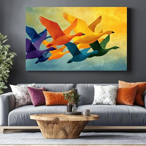 Tableau abstrait d'oiseaux en vol décoration murale moderne salon 70x100 - 4