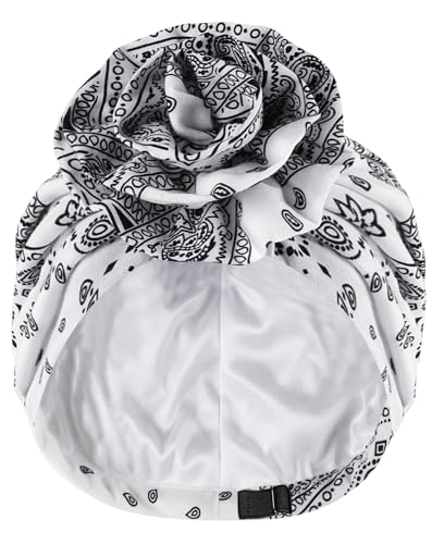 Babalet Womens Chemo Headwear Cotton Beanies Satin Lined Bonnet for Sleeping Handmade Flower Turbans for Women Adjustable Non Slip Fashion Beanie Cancer Hair Loss Head Wraps Cap,White,1PCS