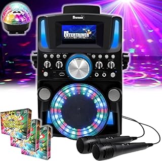 Groovebox Bluetooth CDG Karaoke Machine. Built in Screen & Disco Lights. Includes Songs & Microphones (Wired Microphones + 600 Songs + Party Light)