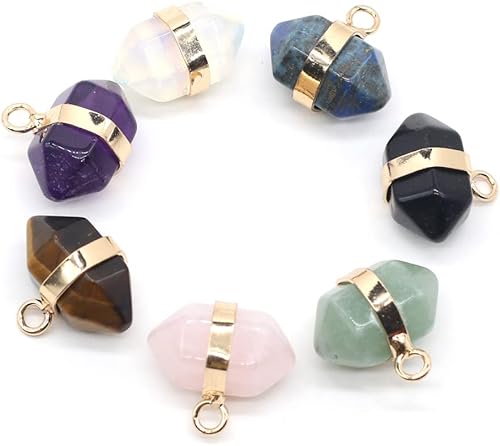 LHJ 7 colgantes de piedra natural de doble punta mezclada de cristal de ágata para hacer joyas, collares, pulseras, Ágata