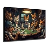 Cats Playing Poker Animal Poster Wall Art Canvas Painting Picture Print Living Room Bedroom Decor (Unframed,12×18inch)