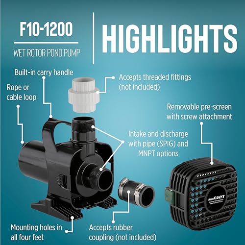 Image of Little Giant 566724 1295GPH Wet Rotor Pump with 20-Ft. Cord for ponds up to 1200 Gallons, Black, F10-1200