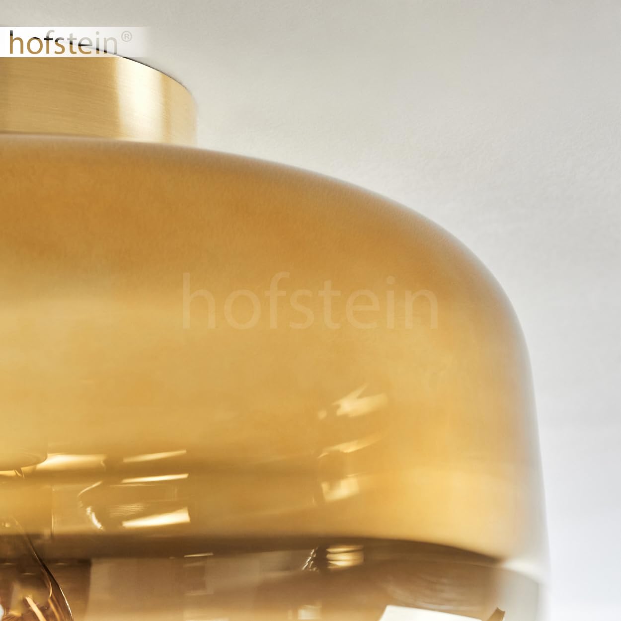HOFSTEIN Deckenleuchte Boza, Deckenlampe aus Metall/Glas in Messing-/Goldfarben/Klar, moderne Leuchte im Retro/Vintage-Design (Ø Schirm 28 cm), E27, Schlafzimmer, Wohnzimmer, Küche, Esszimmer