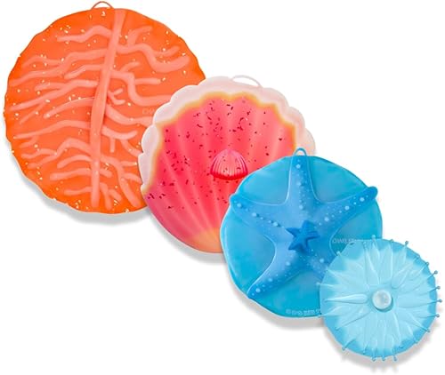 Miniatura 9 de Charles Viancin - Tapa de silicona costera para almacenamiento de alimentos - Fundas para bebidas de estrellas de mar y anémona - Juego de 2 - Crea