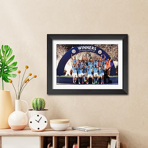 Image of TenorArts Man City Champions League Poster UCL 2023 Trophy Celebration Wall Photo Frame Painting with Matt Finish Black Texture (12 inches x 9inches)