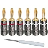 バナナプラグ [アズキホーム] 24K 金メッキ オーディオ用 12AWG～18AWG スピーカーケーブルコネクター 6本セット ドライバー付