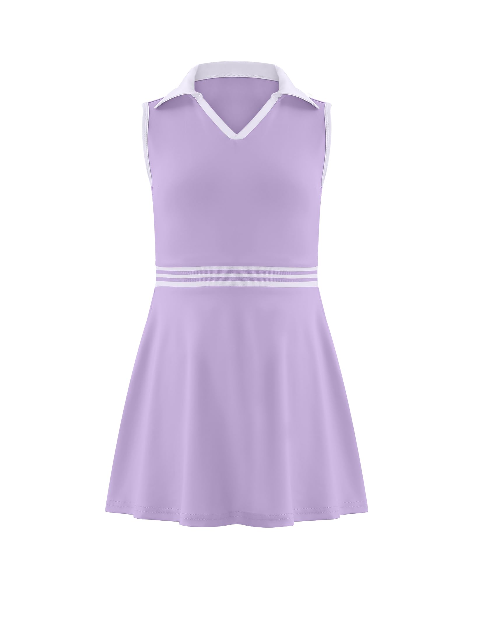 Girls Tennis Dress Golf Outfit Sleeveless Athletic Dresses Polo V Neck Sport Skirt with Pockets 4-13Y