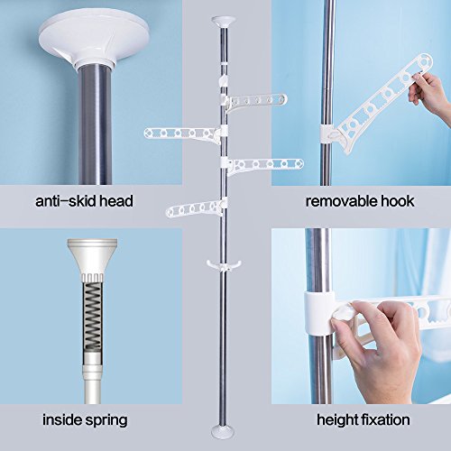 Baoyouni Telescopic Laundry Tension Pole Corner Clothes Hanging Drying Rack Floor To Ceiling Jacket Coat Hanger Garment Storage Organizer Stand Space Saving With Adjustable Arms - Ivory #TOP4