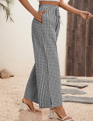 Rapbin Wide Leg Pants Woman Palazzo Pants High Waisted Drawstring Summer Fall Lounge Casual Flowy Trousers with Pockets3