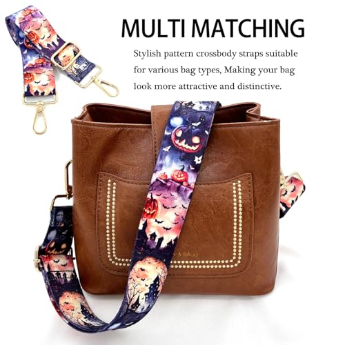 Image of Dsigo Purse Strap, 1.5 inch Wide Gold Alloy Buckle Floral Printing Crossbody Shoulder Strap for Bag Handbag Crossbody Bags