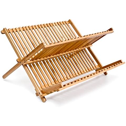 Relaxdays CROSS Dish Rack, 24.5 x 42 x 33 cm, Bamboo Two-Tier Foldable Drying Rack, Natural Brown Cover