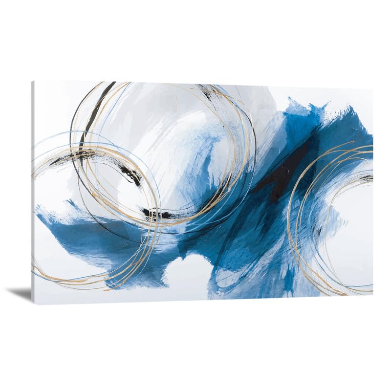 Canvas Wall Art Abstract Art Prints, Blue Fantasy Colorful Graffiti on White Background, Modern Artwork Wall Decor for Living Room Bedroom Kitchen, Framed Abstract Wall Art Ready to Hang 24X16 In