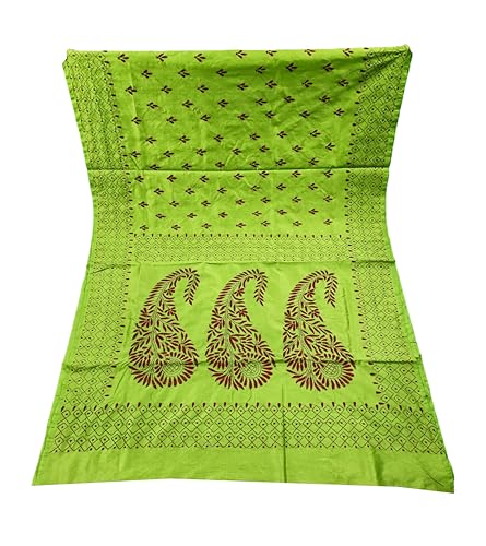 Image of SHRISTI CLOTHINGS Women's Hand Embroidered Cotton Silk Kantha Stitch Saree with Blouse Piece (SB430324 LIGHTGREEND19)