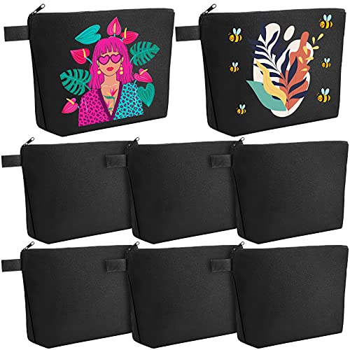 Weewooday 8 Pack Canvas Zipper Pouch Bulk Blank DIY Cosmetic Makeup Bags for Travel Toiletry Organized DIY Craft Coworker Teacher Employee Women Christmas Gifts(11.8 x 7.48 x 2.76 Inches,Black)