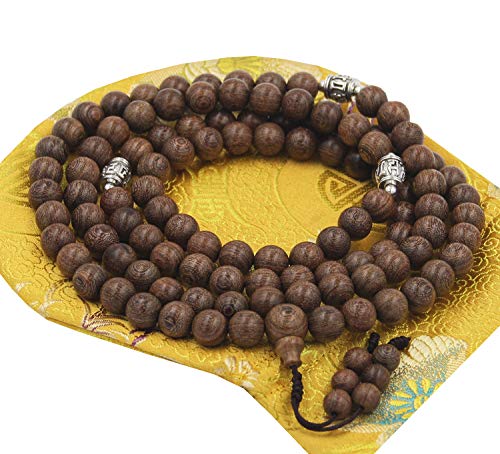 DharmaObjects Tibetan Meditation 108 Beads Nyatoh Wood MALA for Compassion (Nyatohwood)2
