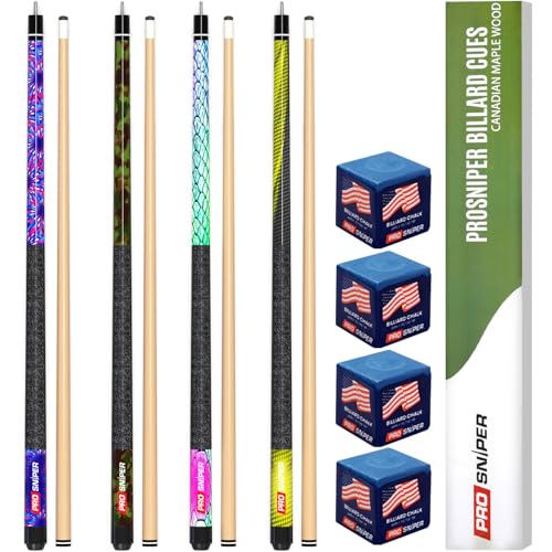 Premium Pool Sticks Set of 4 | 58-Inch, 19-Oz Canadian Maple Pool Cue with Low-Deflection Shaft & 4...