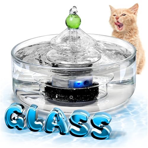 All-Glass Cat Water Fountain 3.2L/108oz Glass Pet Fountain with LED Light Automatic Water Dispenser for Cats (White)