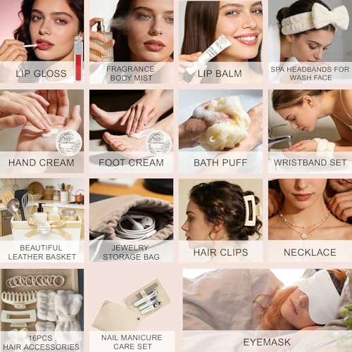 Image of 37Pcs Spa Gifts, WHITE ROSE JASMINE Bath & Body Gift Basket, Face Skin Kit | Home Spa Gift Set for Women, Self-Care Kit, Beauty Care Kit, Spa Bath Kit with Necklace, Birthday, Christmas, Anniversary