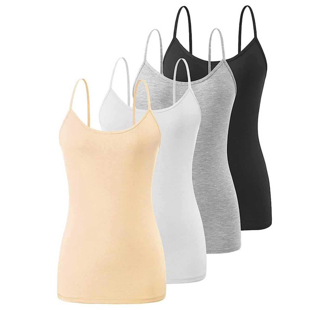 Xianyiss Women's Beige Gray 4-Piece Vest Top For : Basic Camisole With Adjustable Spaghetti Straps, Suitable For And Girls
