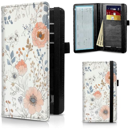 Image of FUYOCWE Leather Checkbook Cover for Men Women Checkbook Covers Personal Checks Card Register Holder Wallet W /RFID Blocking & Pen Holder-Elegant Flowers