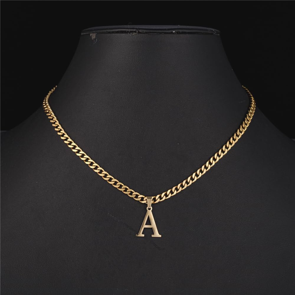 Gold Initial Necklace for Women Men Teens, 14K Gold Plated Stainless Steel Letters with 5mm Wide Cuban Chain Necklace, Capital Monogram Necklace Alphabets from A-Z - Image 8