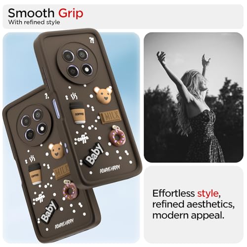 Image of Pikkme Back Cover for Realme Narzo 70x 5G / N65 / Realme 13 /12 / 12X 5G / C65 | Cute Fun Cartoon 3D Bear Silicone Full Body Protection Bumper Cover (Brown)