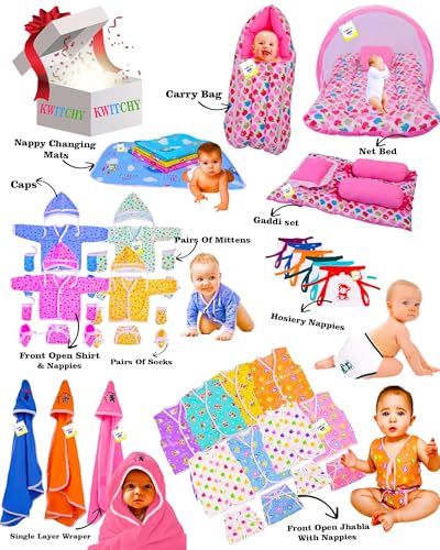 Image of Kwitchy 56 in 1 Baby Products All New Born Combo | Infants Essentials | Newborn Kit | Infant Accessories | Baby Gift Set (0-6 Months) Pink for Baby Girl