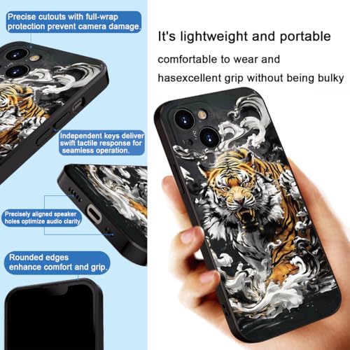 Printed with Tiger for iPhone 14 case, Silicone Soft Shockproof case King Tiger Mysterious Cloud Pattern Prints- Imperial Grandeur(A2- Tigers-Animal)
