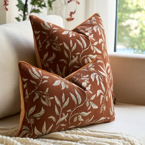 Image of Alerfa Orange Floral Throw Pillow Cover 12 x 20 Inch Rectange Luxury Decorative Lumbar Pillow Cover for Couch Living Room Bedroom