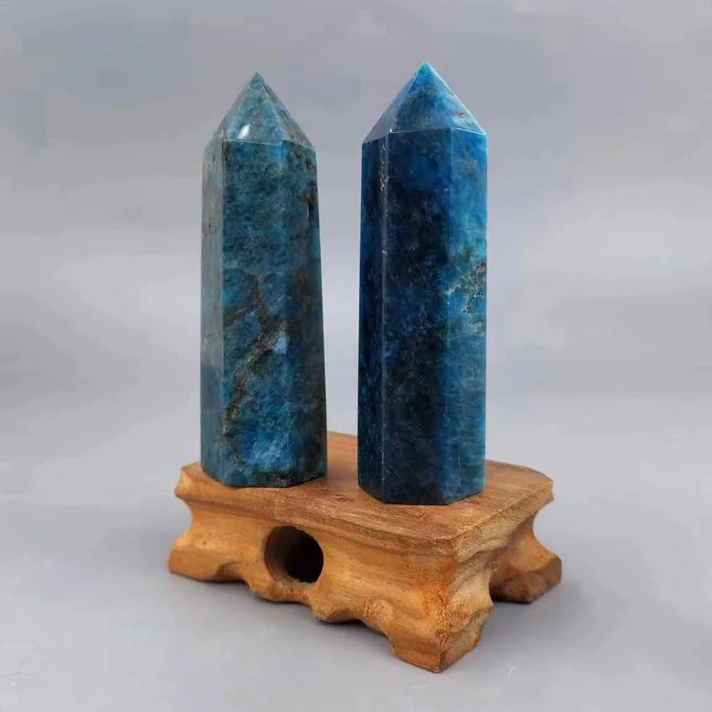 QINGQI Pietra Naturale Bacchetta Magica a Punta Singola con Torre di Apatite Blu in Cristal Naturale for Regali di Decorazioni for la casa(5PC)