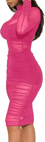 Miniatura 3 de LYANER Vestido de malla para mujer, de manga larga, ajustado, de 3 piezas, con pantalones cortos