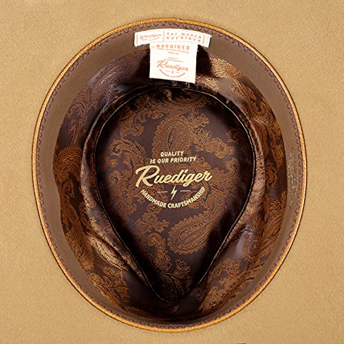 Image of RUEDIGER Vintage Pencil Brim Fedora Hats 100% Wool Felt Hat Panama Rancher Hat with Lightning Logo Handmade Distressed /Burned