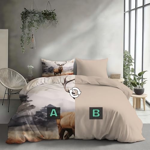Housse de couette cerf 220x240 fermeture éclair sans repassage - 5